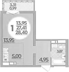 Студия, 27.41 м², 1/16 этаж, ЖК «Город у моря»