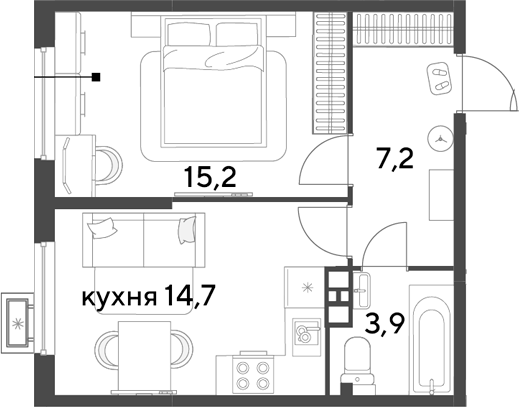 1-комн., 41 м², 4/9 этаж, ЖК «Парк Победы»
