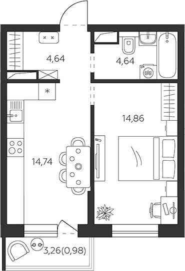 Продается 1-комн. квартира, 38.88 м²