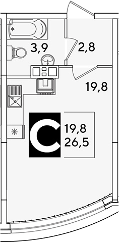 Студия, 26.5 м², 8/16 этаж, ЖК «Самолет»