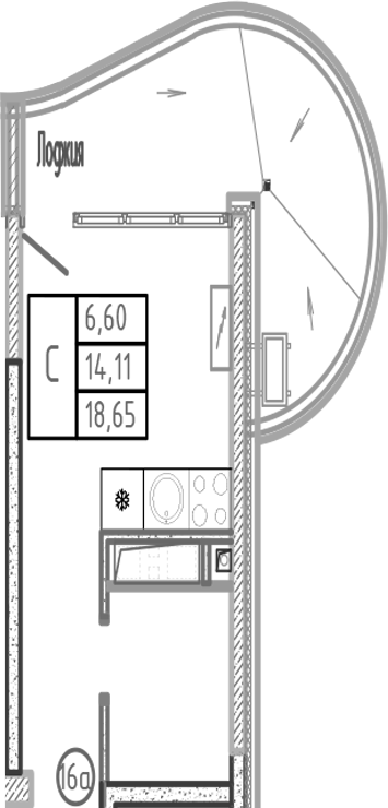 Студия, 14.11 м², 5/16 этаж, ЖК «Sun Hills Ольгинка»
