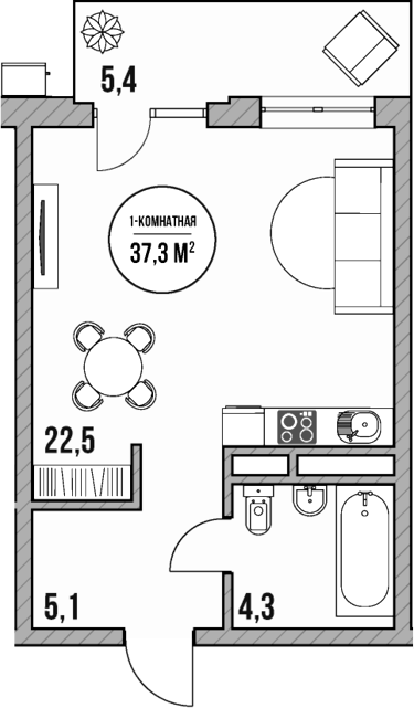Студия, 31.9 м², 4/5 этаж, ЖК «МореТут»