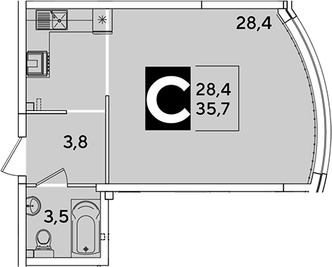 Продается 1-комн. квартира, 35.7 м²