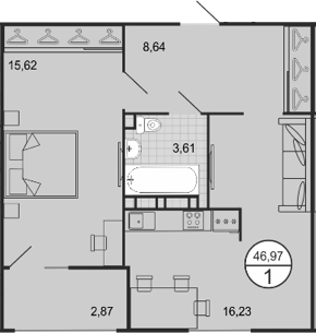 2-комн., 44.1 м², 2/9 этаж, ЖК «Событие»