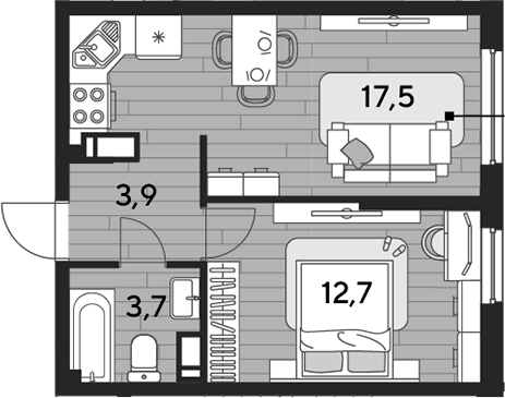1-комн., 37.8 м², 11/16 этаж, ЖК «DОГМА ПАРК»