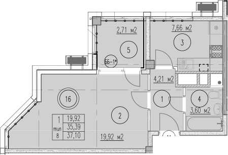 1-комн., 35.39 м², 3/10 этаж, ЖК «Agoy Park Residence by Lavicon»