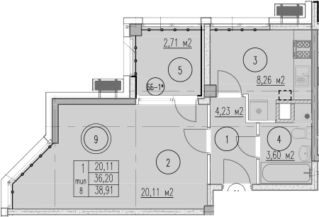 1-комн., 36.2 м², 2/10 этаж, ЖК «Agoy Park Residence by Lavicon»