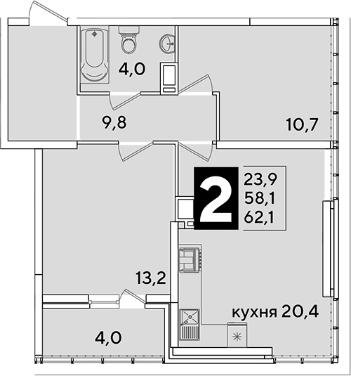 3-комн., 58.1 м², 16/16 этаж, ЖК «Самолет»
