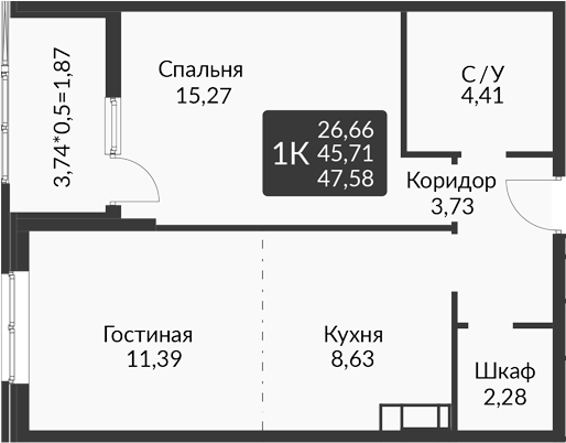 Продается 2-комн. квартира, 45.71 м²