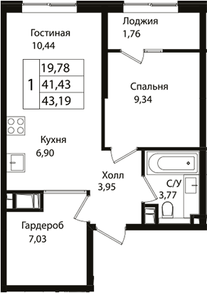 2-комн., 41 м², 11/18 этаж, ЖК «Патрики»