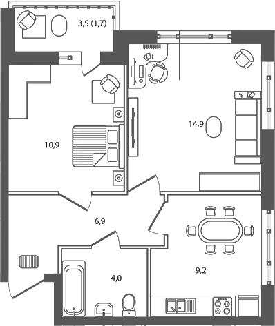 Продается 2-комн. квартира, 45.9 м²