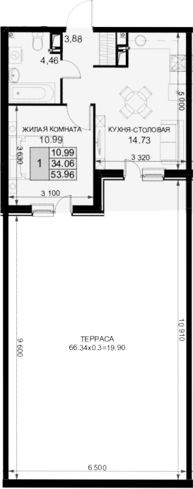 1-комн., 34.06 м², 3/18 этаж, ЖК «Фонтаны»