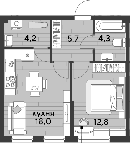 1-комн., 45 м², 2/19 этаж, ЖК «DОГМА ПАРК»