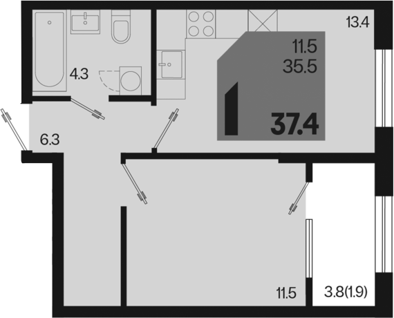 Продается 1-комн. квартира, 35.5 м²