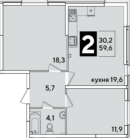 3-комн., 59.6 м², 1/16 этаж, ЖК «Самолет»