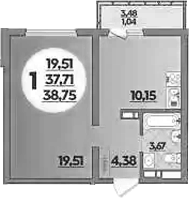 Продается 1-комн. квартира, 37.71 м²
