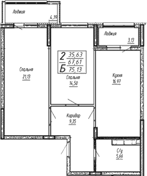 3-комн., 72.39 м², 16/16 этаж, ЖК «Спутник»