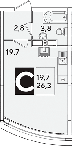 Студия, 26.3 м², 13/16 этаж, ЖК «Самолет»