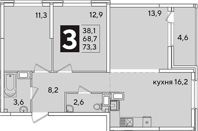 4+ комнаты, 68.7 м², 13/16 этаж, ЖК «Самолет»