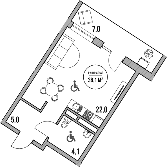 Студия, 31.1 м², 1/5 этаж, ЖК «МореТут»