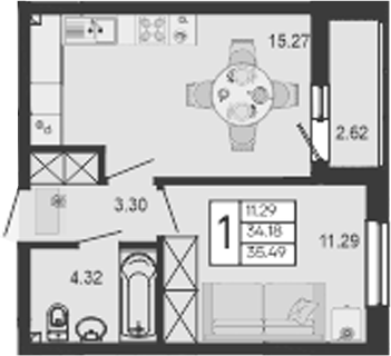 Продается 1-комн. квартира, 34.18 м²