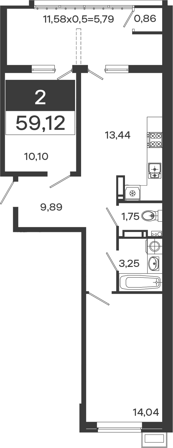 2-комн., 53.33 м², 9/18 этаж, ЖК «Образцово»