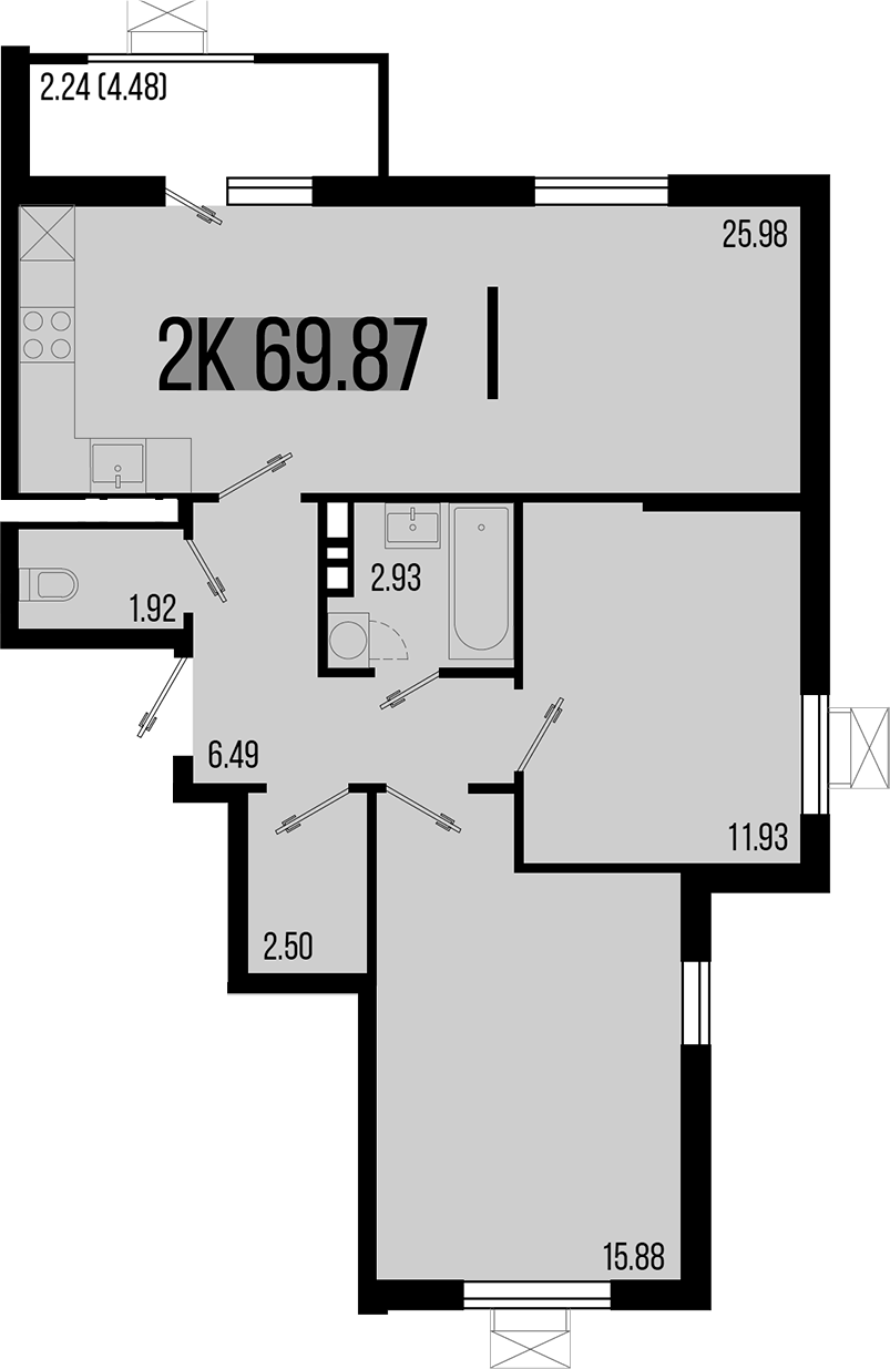 2-комн., 67.63 м², 8/8 этаж, ЖК «Цветной бульвар»