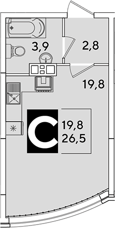 Студия, 26.5 м², 9/16 этаж, ЖК «Самолет»
