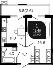 Продается 1-комн. квартира, 37.4 м²