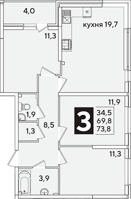 Продается 4-комн. квартира, 69.8 м²