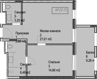 2-комн., 48.3 м², 2/6 этаж, ЖК «Гостиничный комплекс Николай 1»