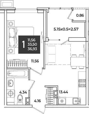 Продается 1-комн. квартира, 33.5 м²