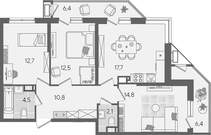 4+ комнаты, 75.1 м², 11/24 этаж, ЖК «Рекорд»