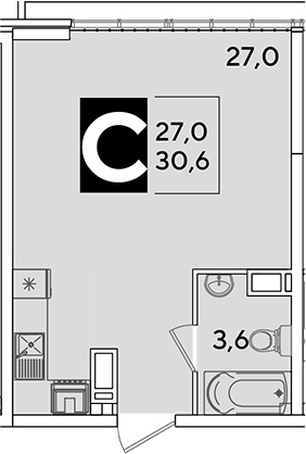 Студия, 30.6 м², 16/16 этаж, ЖК «Самолет»