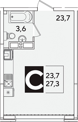 Студия, 27.3 м², 13/16 этаж, ЖК «Самолет»