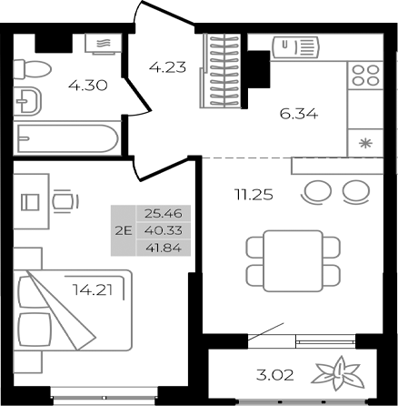 Продается 2-комн. квартира, 40.33 м²