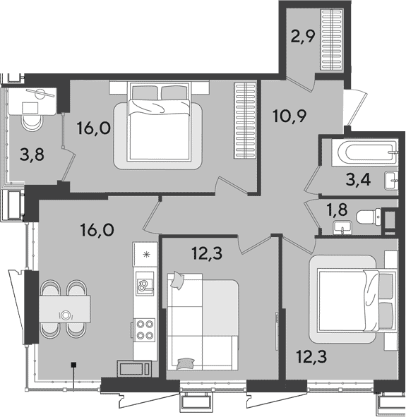 Продается 4-комн. квартира, 75.6 м²