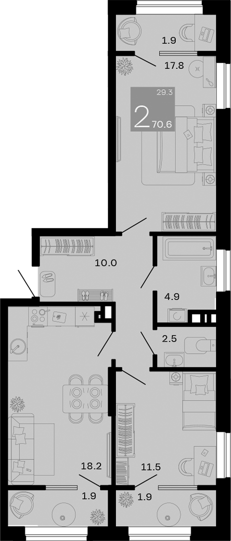 Продается 2-комн. квартира, 64.9 м²