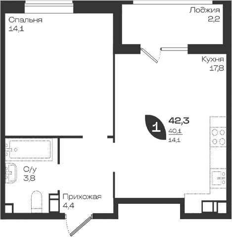 Продается 1-комн. квартира, 40.1 м²