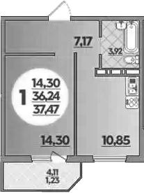 1-комн., 36.24 м², 2/8 этаж, ЖК «Молодежный 2»