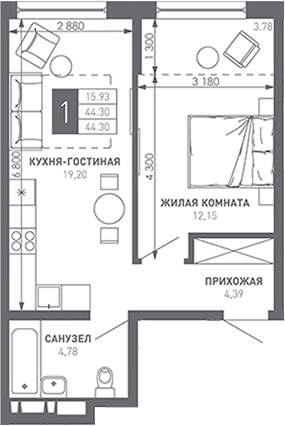Продается 1-комн. квартира, 45.6 м²
