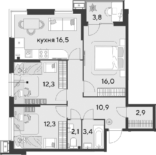 Продается 4-комн. квартира, 76.4 м²