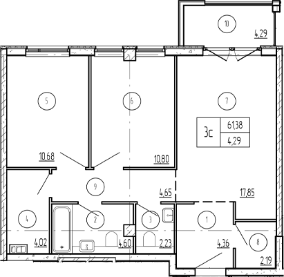 2-комн., 64.38 м², 4/9 этаж, ЖК «Лучи»
