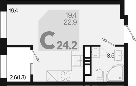 Студия, 22.9 м², 12/18 этаж, ЖК «Первое место»