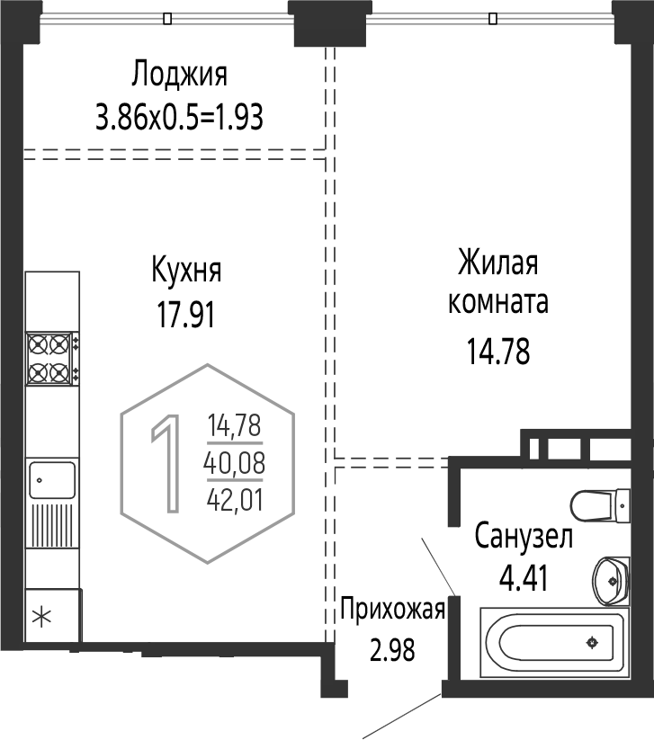 2-комн., 40.08 м², 12/24 этаж, ЖК «Гарантия PRIME»