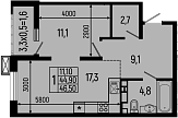 1-комн., 44.9 м², 11/13 этаж, ЖК «Звезды»