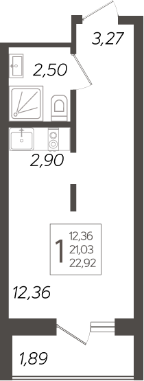 Студия, 21.03 м², 15/19 этаж, ЖК «Кислород»