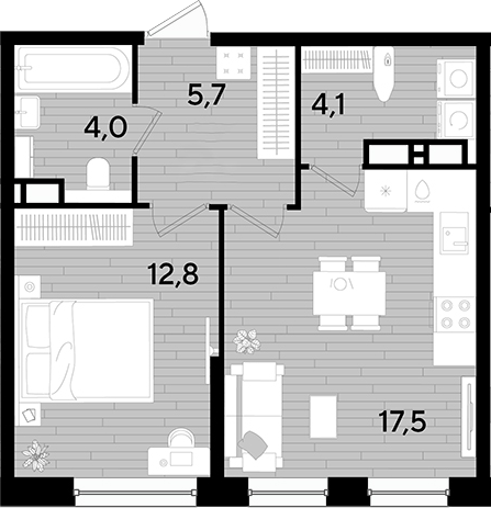 Продается 1-комн. квартира, 44.1 м²