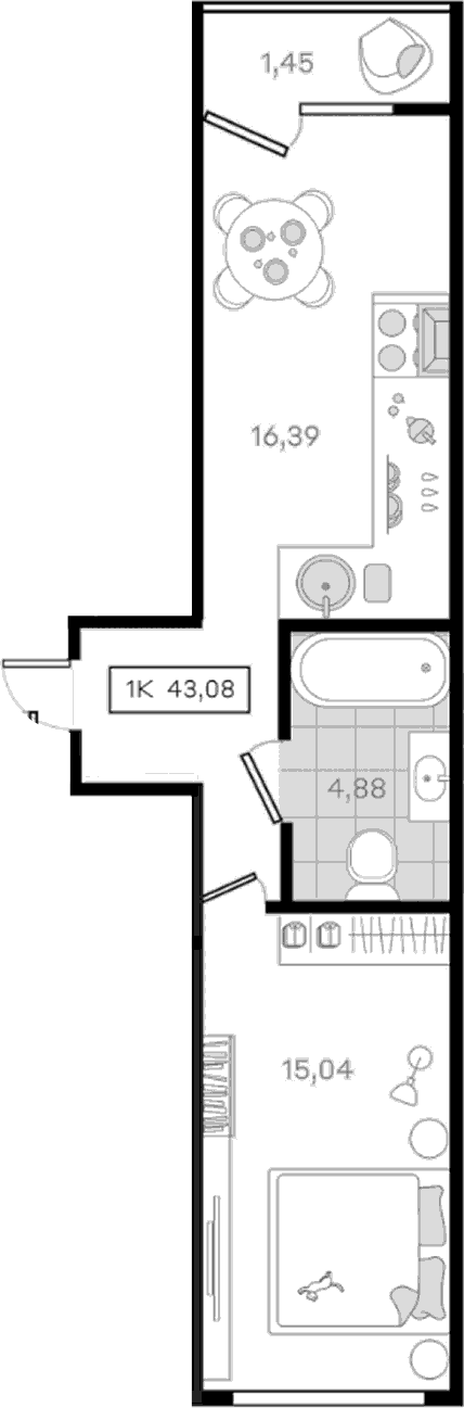 1-комн., 41.63 м², 5/8 этаж, ЖК «История 3»
