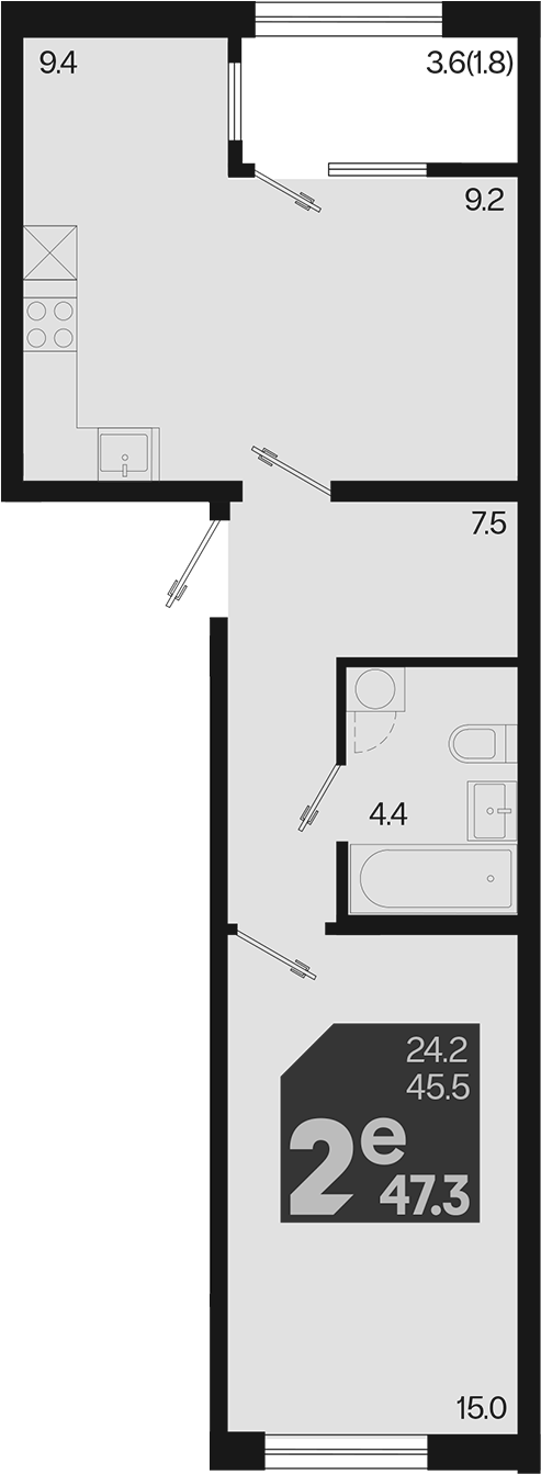 Продается 2-комн. квартира, 45.5 м²